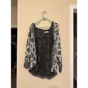 Abercrombie & Fitch Aztec Geometric Cocoon Cardigan Wrap M/L Grey Made in USA